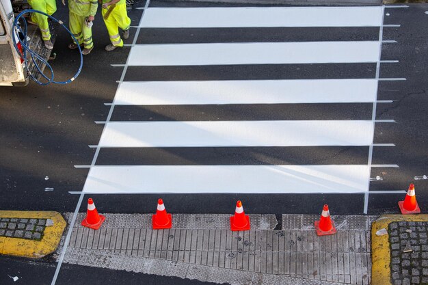 road painter worker working zebra crossing city street 1038956 692